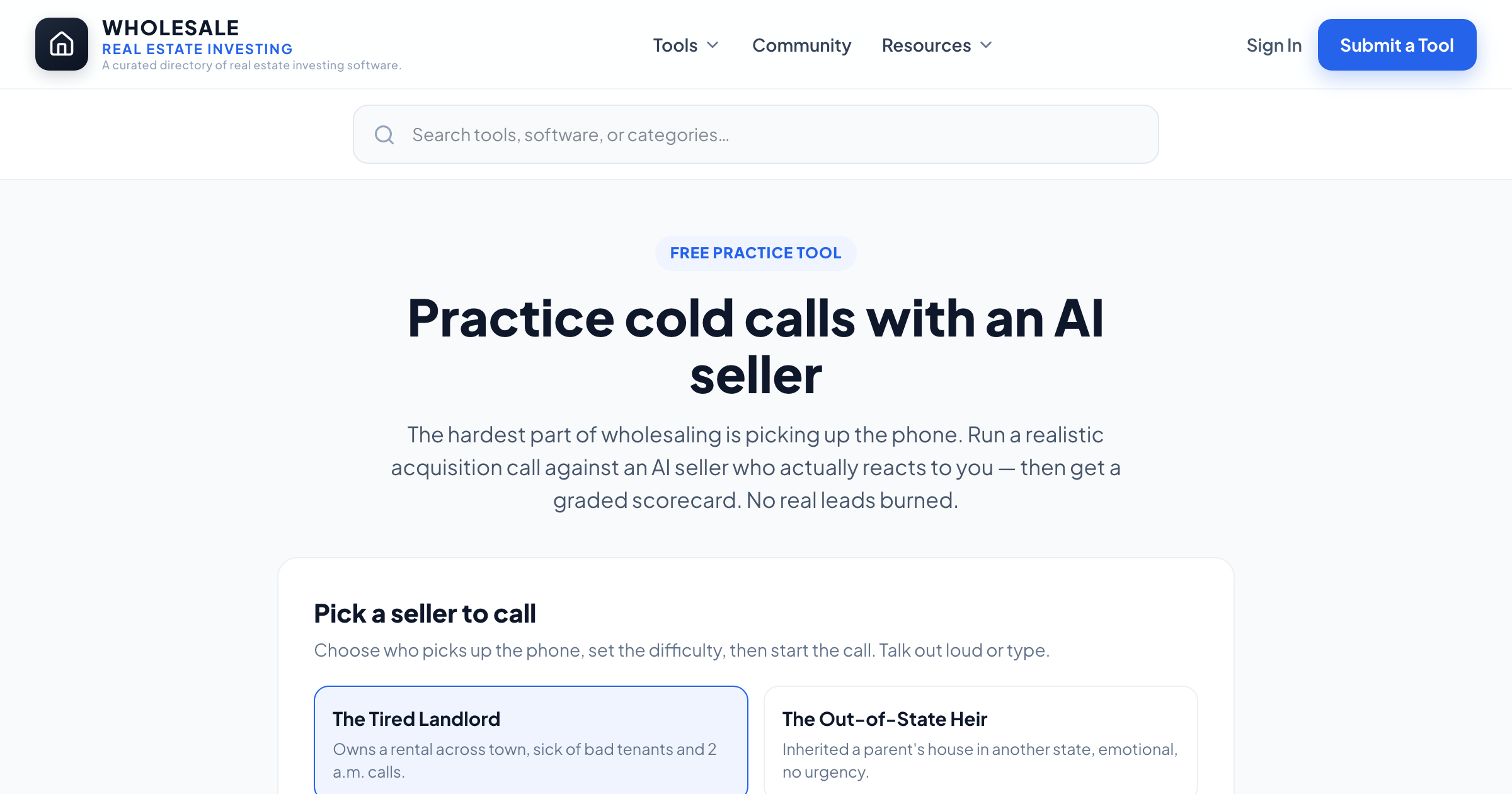 AI Cold Call Trainer — pick a seller and practice your call